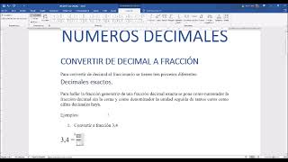 CONVERTIR DE DECIMAL EXACTO A FRACCIÓN PARTE 1 [upl. by Reivaz889]