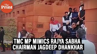 TMC MP mimics Rajya Sabha Chairman Jagdeep Dhankhar in Parliament premises [upl. by Mannes]