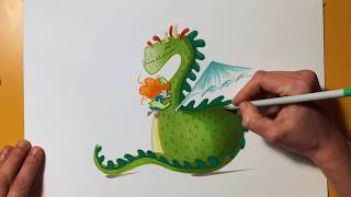 Tutorial de ilustración infantil con rotuladores de alcohol Promarker y lápices  Winsor amp Newton [upl. by Beare]