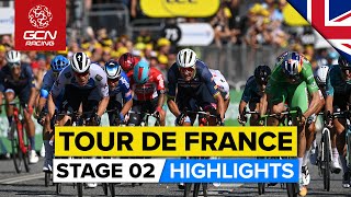 Chaotic Finale Ends In Bunch Sprint  Tour De France 2022 Stage 2 Highlights [upl. by Annairda]