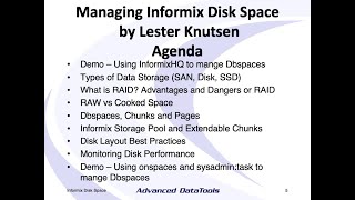 Informix Tutorial  Managing Informix Disk Space by Lester Knutsen [upl. by Ynaffad]