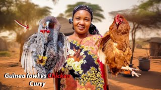 African village life cooking Village food quotUltimate Meat TasteOff Chicken vs Guineafowlquot [upl. by Rivi]