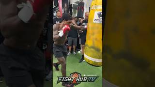 ERROL SPENCE FIRES BRUTAL SHOTS ON HEAVY BAG FOR CRAWFORD [upl. by Aicatsanna]