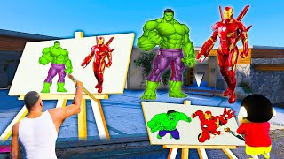 GTA 5  Franklin amp Shinchan Draw IronMan amp Hulk Come Life To Fight With Thonas Avenger GTA 5 [upl. by Japeth]