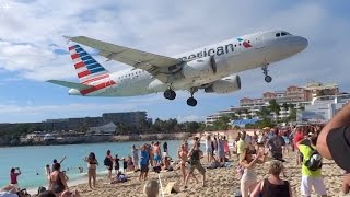 Extremely Low Landing at St Maarten Princess Juliana Airport American Airlines A319 [upl. by Anallise159]