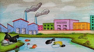 How to draw scenery of Environmental PollutionStep by stepeasy draw [upl. by Ellersick]