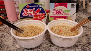 Bowl Noodle Hot amp Spicy vs Lobster Flavor 🦞 🍜 Nongshim Ramen Soup Mukbang [upl. by Simetra]