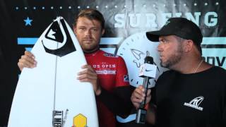 Dane Reynolds on his latest Board Equipment at the US Open of Surfing 2012 [upl. by Gavrilla977]