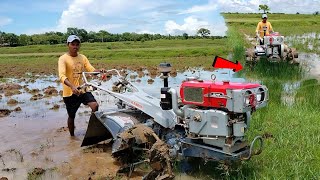 My Power Tiller Going To Puddling In Deep Mud  Rice Field Preparation For Rainy Season [upl. by Inanaup]