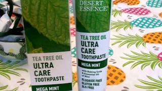 Desert Essence Natural Tea Tree Oil Toothpaste Mega MintGLUTEN FREE REVIEW [upl. by Boykins]