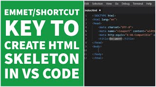 EmmetShortcut Key to create HTML skeleton using Visual Studio Code or VS Code [upl. by Annek]