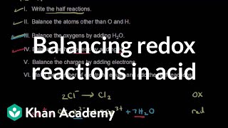 Worked example Balancing a redox equation in acidic solution  AP Chemistry  Khan Academy [upl. by Ytak759]