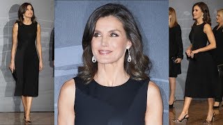 Queen Letizia of Spain Stunning in HUGO BOSS Black Sleeveless Midi Dress at In Memoriam Concert [upl. by Denney890]