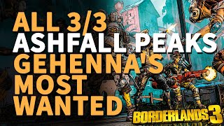 Ashfall Peaks Gehennas Most Wanted Borderlands 3 All Locations [upl. by Hsetih43]