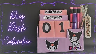 Diy Desk Calendar Diy 2024 Calendar  How to make paper Calendar  Cardboard Calendar Kuromi Craft [upl. by Miehar]