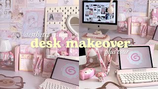 Desk makeover aesthetic 🍥 Pinterest pink coquette anime and kpop inspired  desk tour 🎀 [upl. by Chuah]