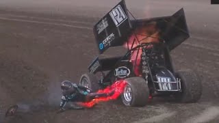 Terrifying Fiery Sprint Car Crash [upl. by Awram]