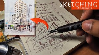 Sketching Urban Buildings in Hong Kong With a Dip Pen amp Watercolor [upl. by Ednutabab818]