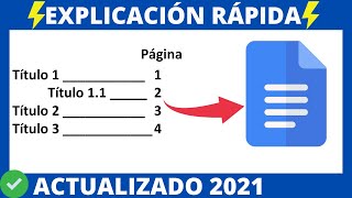 INSERTAR ÍNDICE EN GOOGLE DOCS  2021 [upl. by Fairleigh907]