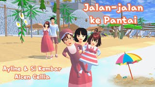 Ayline amp Si Kembar Alcen Cellia  Jalanjalan ke Pantai  Sakura School Simulator [upl. by Gowrie]