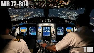 Iran Air ATR 72600s Night Landing Cockpit view at Tehran Mehrabad Airport [upl. by Nessim179]