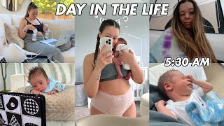 A Day in the Life with a NEWBORN what to expect exclusively pumping  postpartum recovery [upl. by Enirak]