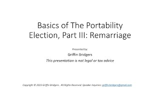 Basics of the Portability Election Part III Remarriage [upl. by Joao610]