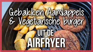 Gebakken Aardappels amp Vegetarische Burger uit de Airfryer recept [upl. by Atsirt]