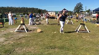 Woodchopping Final 300mm Standing Block Handicap NTAA Carnival Exeter 121024 [upl. by Bunker]