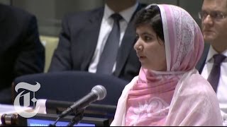 Malala Yousafzai UN Speech Girl Shot in Attack by Taliban Gives Address  The New York Times [upl. by Reinke]