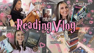 READING VLOG 7 ♡ reading 8 books unboxings unhauling books amp spicy dramione fanfic [upl. by Brieta]