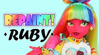 Repaint Ruby the Rainbow Skater Girl 🌈 Custom Monster High Lagoona Doll [upl. by Enamrej]