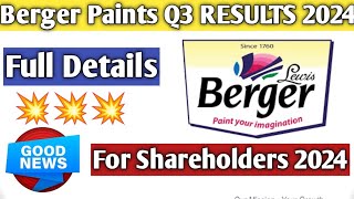 Berger Paints Q3 Results 2024Berger Paints Share result today Berger Paints share news 2024 [upl. by Hartfield]