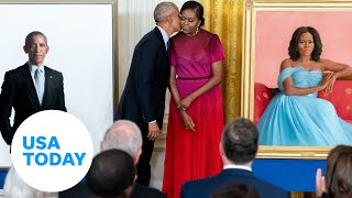 Barack and Michelle Obama return to White House for portrait unveiling USA TODAY [upl. by Llesig]