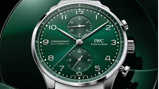 IWC Portugieser Chronograph Watch with a green sunburst dial Ref IW371615 [upl. by Holsworth31]