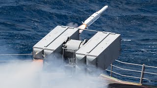 Mk29 Sea Sparrow Missile Launcher  RIM162 ESSM amp RIM7P During Sea Trials [upl. by Trinatte]