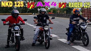 TVS RAIDER 125 VS AX4 AL 125 VS AKT NKD 125 🔥🥵Batalla única Drag Race [upl. by Durning]