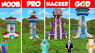 Paw Patrol Tower Build Battle Challenge  Noob vs Pro vs Hacker vs God  Minecraft Animation [upl. by Obadiah]