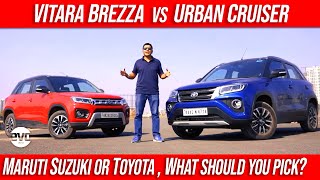 2020 Toyota Urban Cruiser vs Maruti Suzuki Vitara Brezza  Badge Engineering Compact SUV  evo India [upl. by Rainger253]