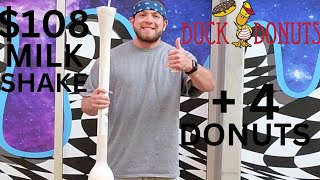 108 MILKSHAKE CHALLENGE WITH 4 DONUTS DUCK DONUTS [upl. by Kurt]