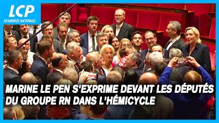 Marine Le Pen sexprime devant les députés du groupe RN dans lhémicycle de lAssemblée nationale [upl. by Dnyletak]