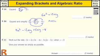 Expanding brackets and algebraic ratio GCSE Further Maths revision Exam paper practice amp help [upl. by Ztnaj]