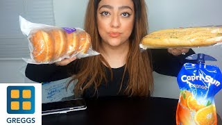 GREGGS MUKBANG  TANDOORI CHICKEN BAGUETTE AND JAM DOUGHNUTS [upl. by Sung]