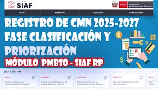 Registro del CMN 20252027 Fase Clasificación y Priorización en el Módulo PMBSO  SIAF RP [upl. by Aelram]