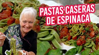 Pastas caseras de espinaca con salsa a la putanesca 🍝 Pastas industriales como en la fidelería [upl. by Onfroi]