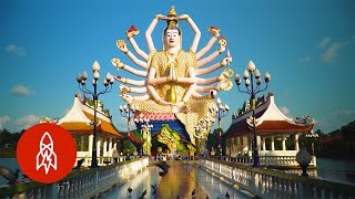 Tour This Tranquil Buddhist Island Temple of Giant Statues [upl. by Landy]