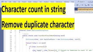 How to count Occurrences of each Character in string  How to Remove Duplicate characters [upl. by Baird]