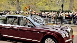 King Charles III William amp Kate Royal Family EPIC MOTORCADE depart amp return Buckingham Palace [upl. by Aikenat]