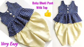 Very Easy Baby Dhoti pant With Peplum Top Cutting and stitching  Baby Dhoti Pant  Baby peplum Top [upl. by Sivrat]