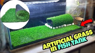 Fish Tank Decoration Ideas with Artificial Grass Fish Tank Setup [upl. by Par]